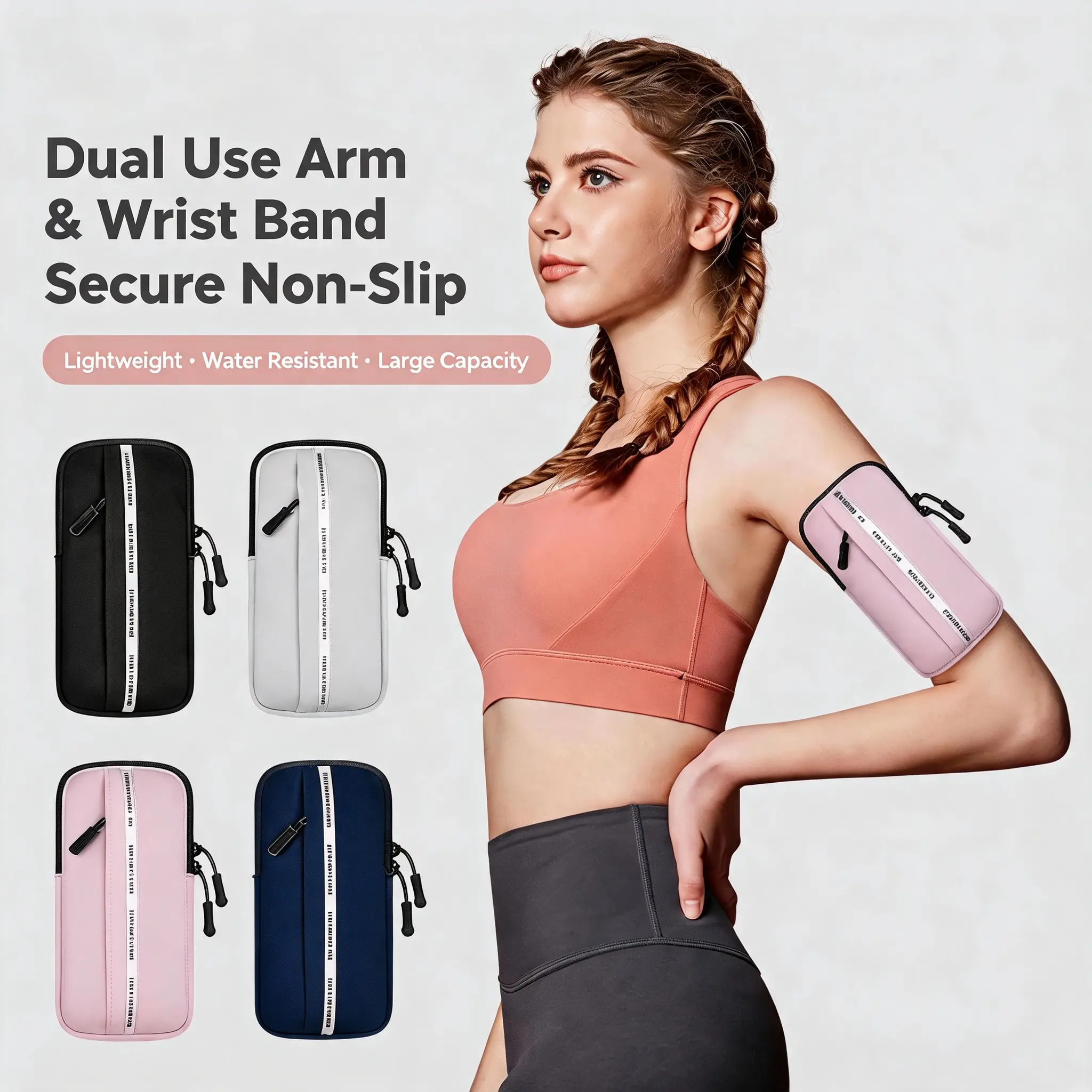 NELEUS Dual Use Arm & Wrist Phone Armband, Secure Non-Slip Large Capacity Water Resistant Lightweight Sports Phone Pouch for Running Gym Jogging Cycling Hiking