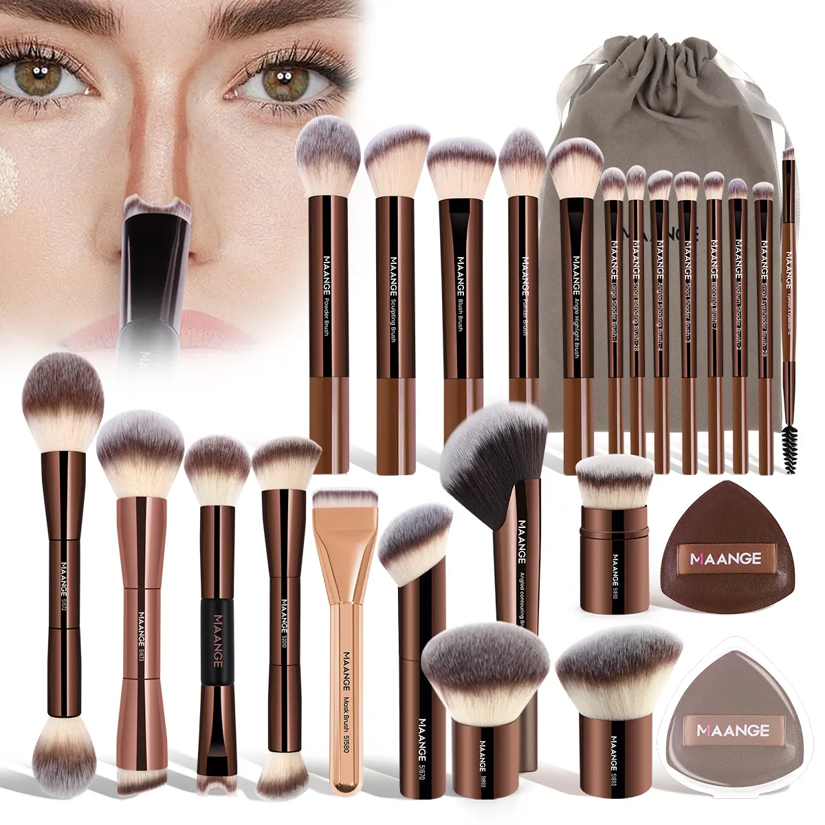 MAANGE 23Pcs Cosmetic Brush Set - Nose Contour, Concealer, Eyeshadow, Foundation Brushes, Soft Bristles for Gentle Application, Beginner-Friendly for Liquid, Cream & Powder Makeup Tools, Makeup Tools Set, All Makeup,back to school#backtoschool