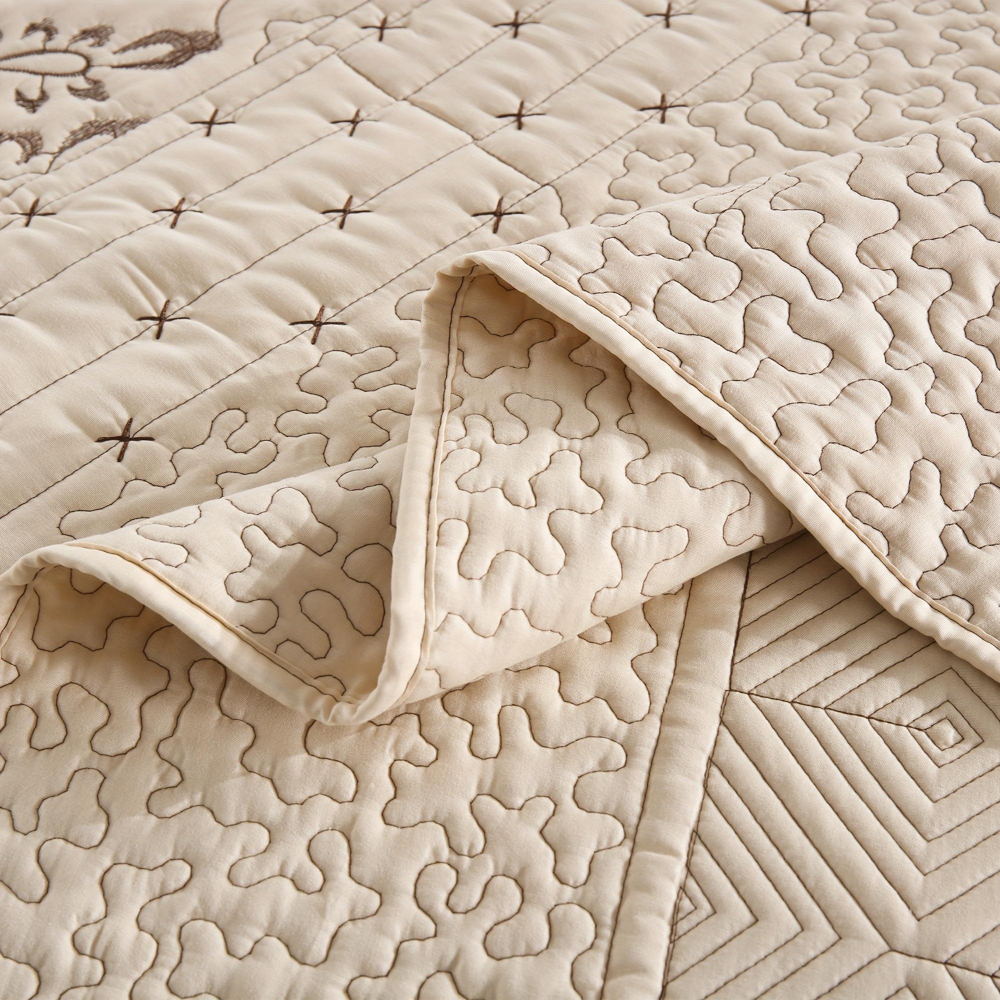 Luxury Embroidery 3-PC Quilt Set | Textured Floral & Geometric Pattern Bedspread, 5-Star Hotel Style Bedding for Discerning Homeowners