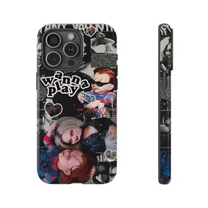 Chucky & Tiffany Horror Movie Tough Phone Case for iPhone 11, 12, 13, 14, 15, 16, 17 Pro Max Plus. Perfect Halloween Gift with Creepy Doll Design. Anti-Drop, Waterproof, Shockproof, Scratch-Resistant, Full Protection & Glossy Finish.