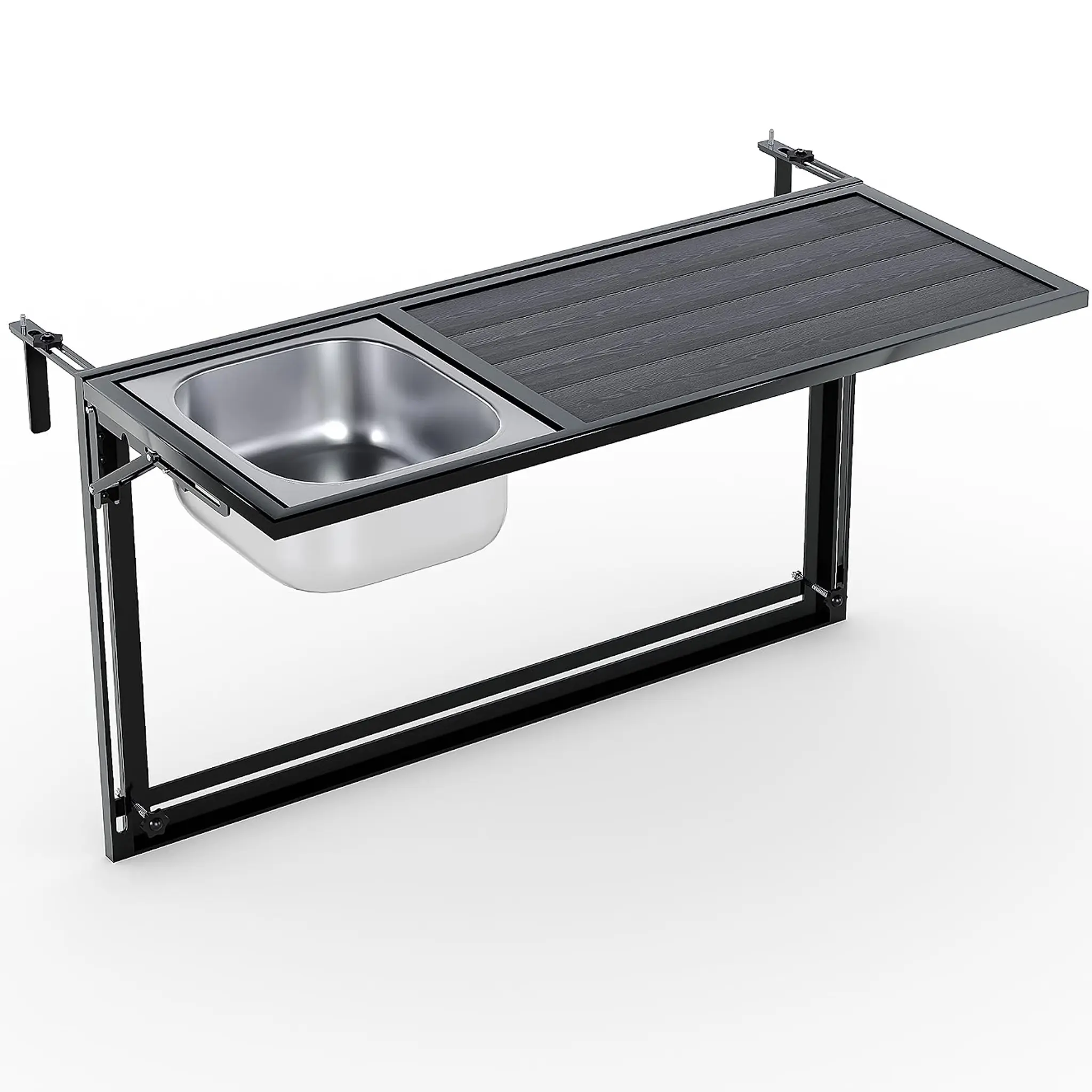 STHOUYN Foldable Railing Balcony Table - Hanging Patio Piece with Ice Bucket, Adjustable Height Metal Frame for Oval Above Ground Pool Side Bar
