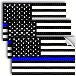 3 PCS Reflective Thin Blue Line American Flag Decals 5x3 Inch – Police Support US Flag Stickers for Car Bumper, Window, Truck, Laptop Outdoor Vinyl