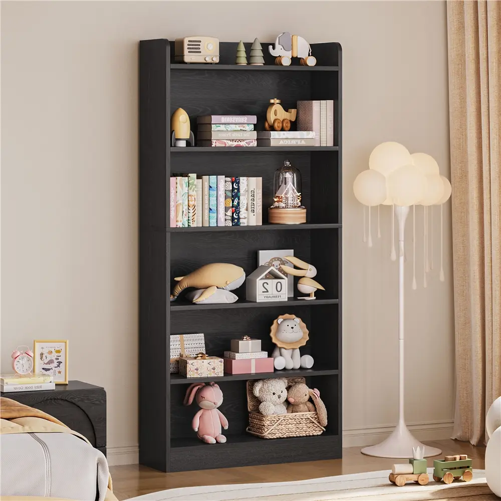Costoffs 6-Layer Veneer Wood Bookshelf - Modern Wall-Mount Space-Saving Storage, Adjustable Shelves, Open Top, Raised Base, 132.3 lb Capacity, 35.9 lb Weight, 24″L×9.5″W×63″H, Office/Apartment Furniture for Books, Home Library, Bedrooms