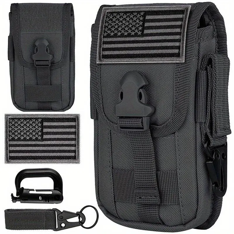 Tactical phone case, Molle system, smartphone cover, EDC practical phone lock card holder, suitable for belts, includes tactical gear clip and DIY patch.