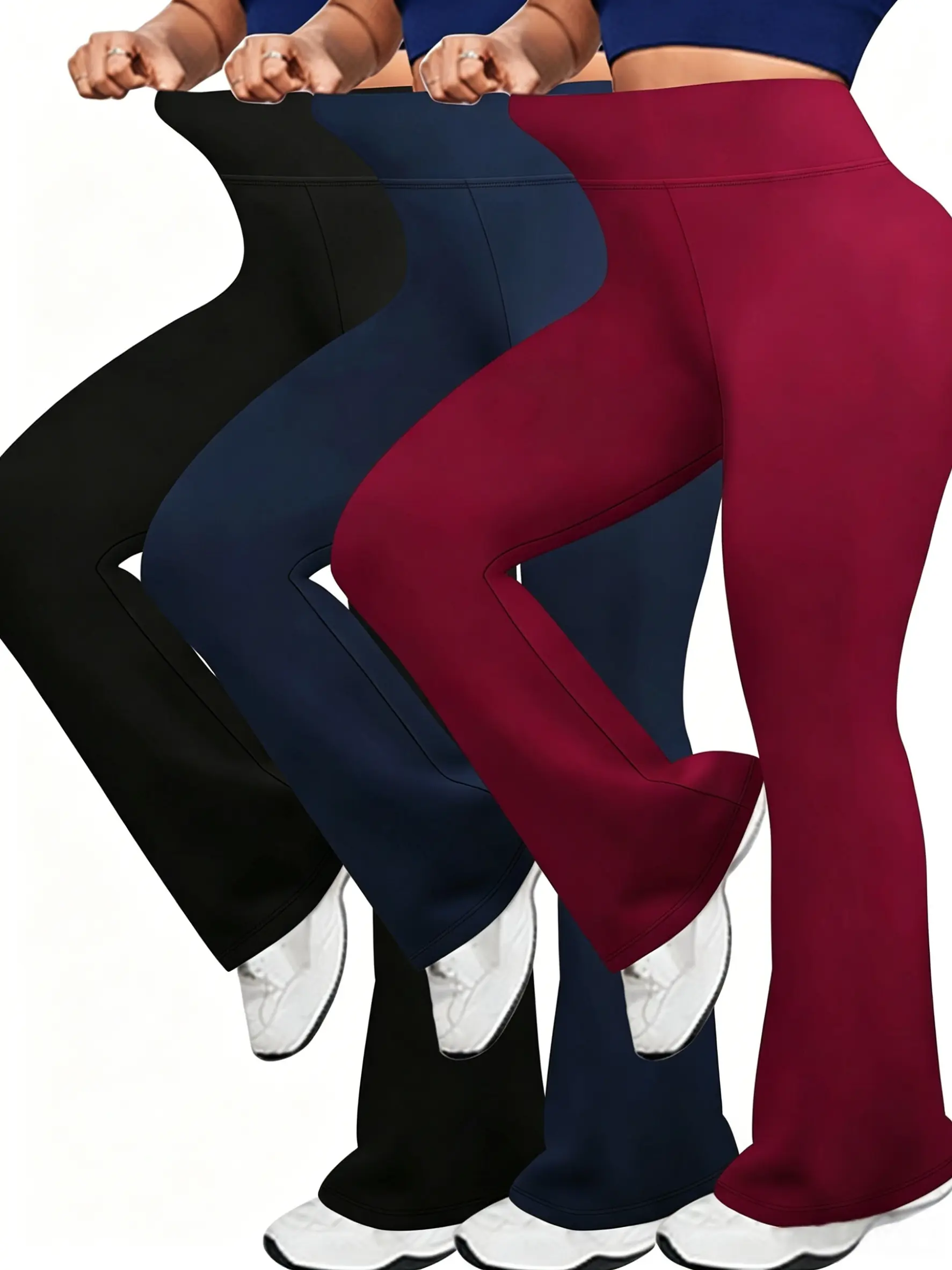 Women's 3-Pack (3pcs) Formal High-Rise Flared Bell-Bottom Pants, Solid Color Medium-Stretch Fabric Trousers with Pockets, Wide-Leg Office Clothes, Machine Washable, Suitable for Gym & Yoga Womenswear Style tiktokshopbacktoschool