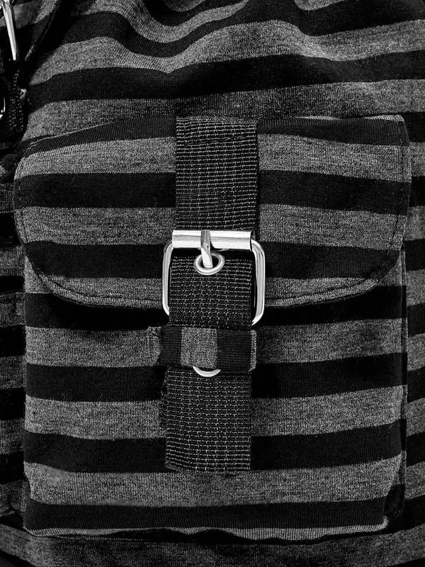 Punk Style Cat Paw Print Bone Star Colorblock Striped Multi Pocket Backpack Fashion Casual Unisex Large Capacity Bag Water Resistant Durable For Commuting School Travel Trendy Backpack