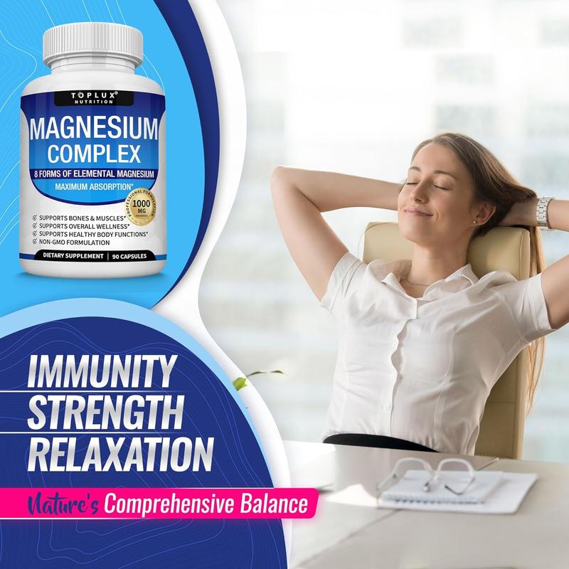 Toplux nutrition magnesium Absorbable Magnesium Complex | Citrate, Malate, Taurate, Chelated for Easy Absorption for Bones |Vegan, Non-GMO | Supplements for men and women | daily energy support | Magnesium Glycinate Multivitamin Complex
