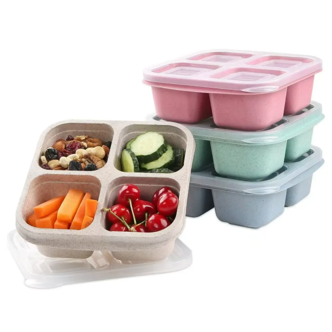 Modern Food-Grade Plastic Bento Box Set - 4-Layer Stackable 4-Compartment Reusable Square Tableware, Food Storage Meal Prep Containers for Work Lunch, Packing Lunch for My Kid