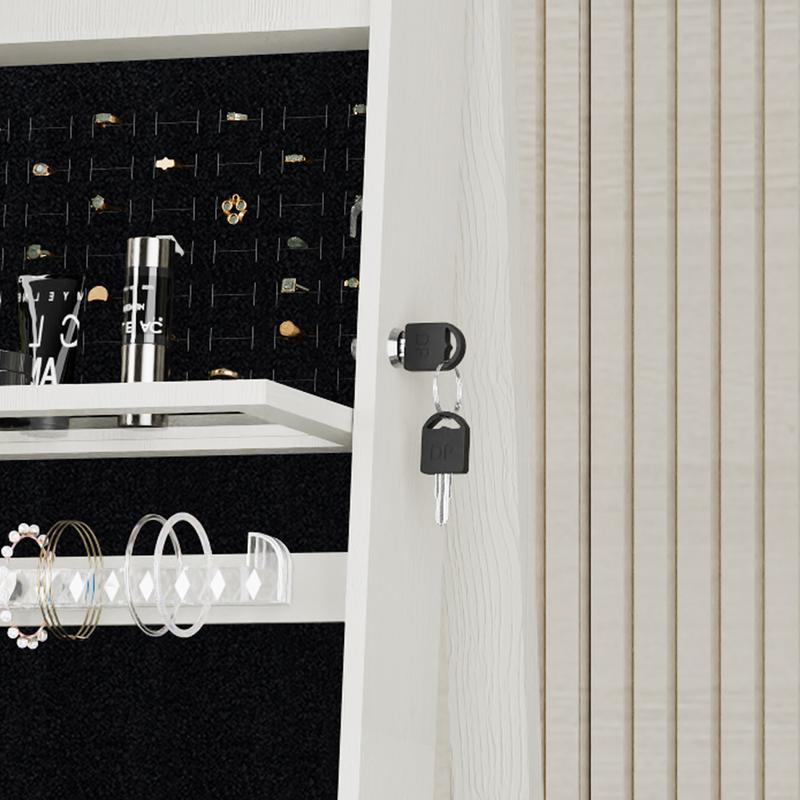 LED Mirror Jewelry Cabinet, 360° Swivel Rotating Armoire Organizer with Lock & Full-Length Mirror, Standing Storage