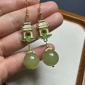 Apple Green Agate Jade Marrow Earrings, Novel Style And Unique Matching