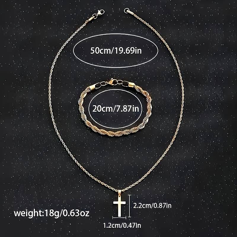 2pcs Stainless Steel Cross Necklace and Bracelet Set for Men, Twisted Rope Cross Pendant Jewelry Set for Men and Women, Perfect for Casual Parties
