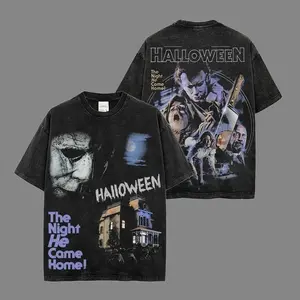 Michael Myers Halloween T-Shirt Vintage Washed Graphic Tee - The Night He Came Home Retro Horror Movie Shirt for Men & Women - Oversized Streetwear