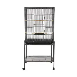 53-Inch Large Wrought Iron Flight Bird Cage with Rolling Stand – Slide-Out Tray, Wooden Perches, Secure Aviary for Parakeets, Cockatiels, Conures, Budgies, Macaws, Pigeons