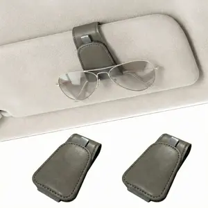 2 Pack Car Sun Visor Glasses Holder, Faux Leather Magnetic Clip for Sunglasses and Eyeglasses