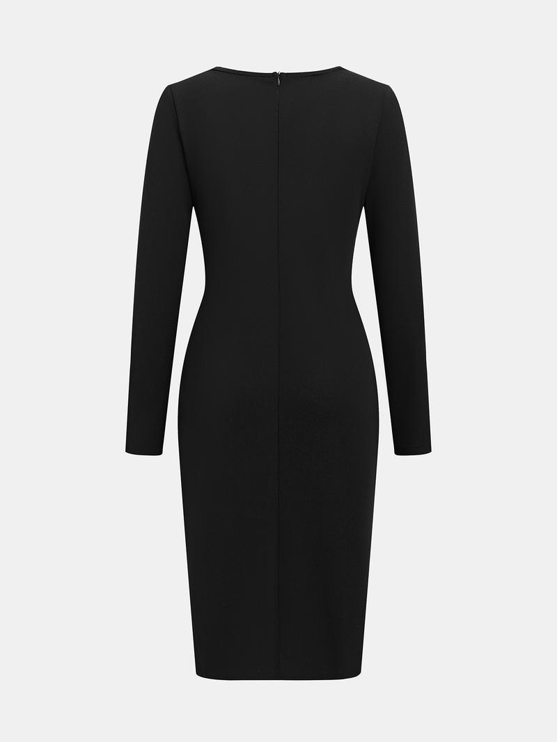 Women's Stylish Elegant Dress Slim-Fitting Figure-Flattering Long-Sleeved PU Leather Panel Zipper Closure All-Season Wear Formal Minimalist Party Workwear Womenswear