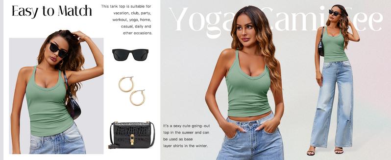 TANKANEO Womens Racerback Tank Tops Summer V Neck Ribbed Knit Yoga Workout Camisole Top