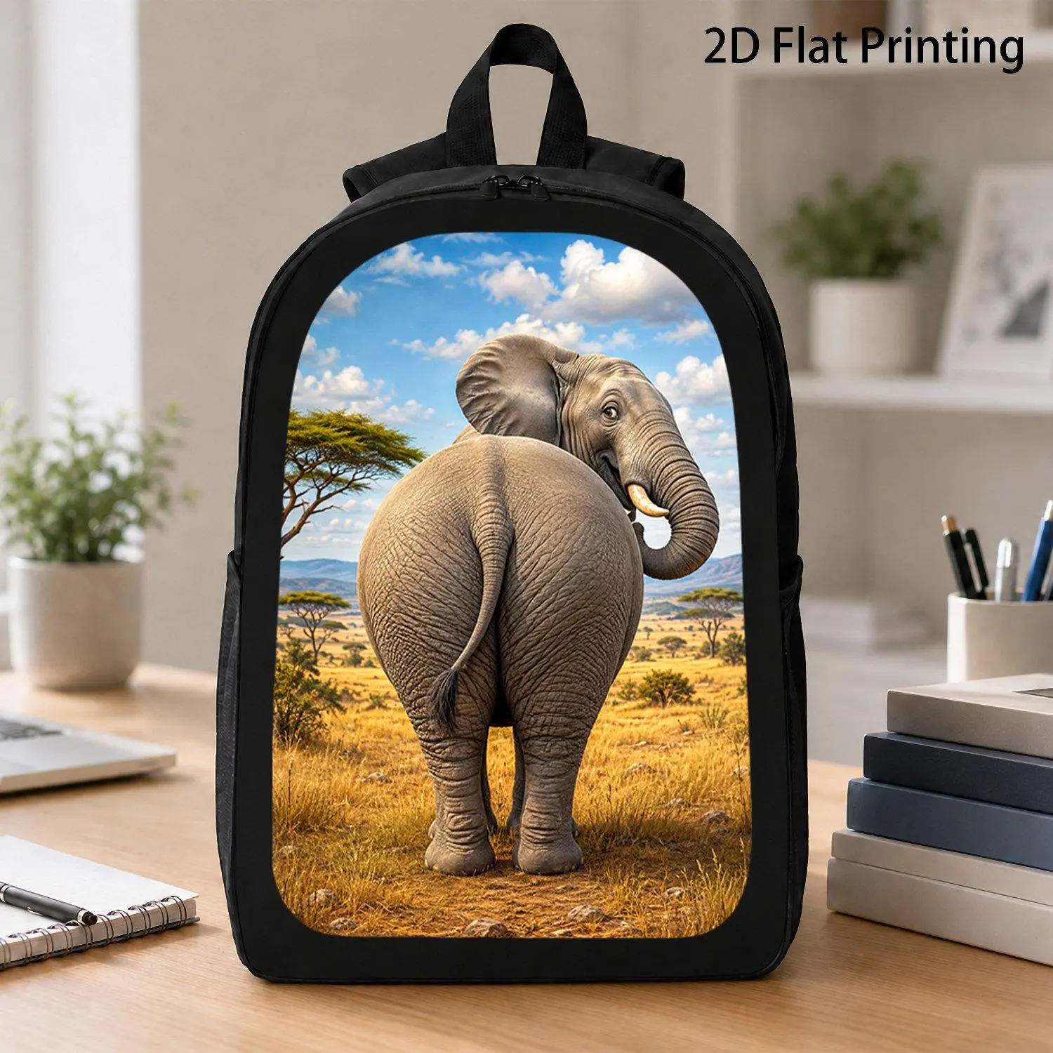 [17 Inch Backpack] 1pc African Elephant Big Butt Savannah Print Backpack Funny Wildlife Lover Backpack Spacious 17 Inch Backpack For Hiking Business Travel