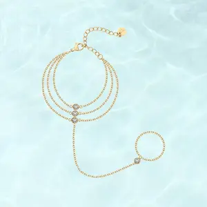 ORPHIC Waterproof Layered Loop Hand Chain Bracelet for Women with Cubic Zirconia - Stainless Steel Dainty Trendy Summer Jewelry,For girls and women gifts