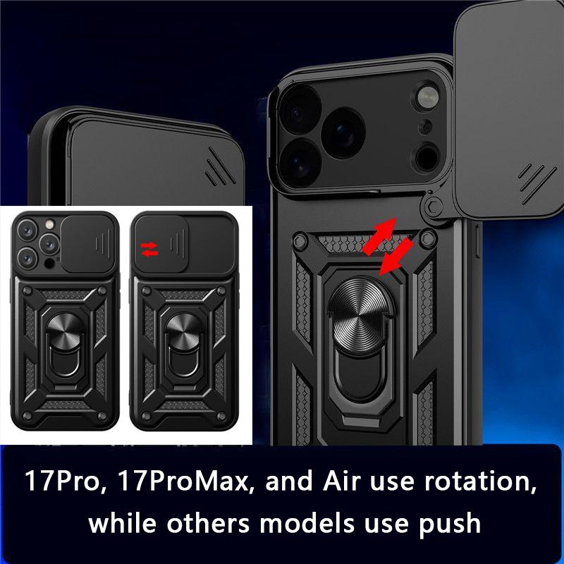Phone Case For Women Men With Slide Camera Cover And Screen Protector, Rugged Hard Phone Case With Magnetic Stand For iPhone 17 16 15 14 13 12 11 Pro Max Plus Air