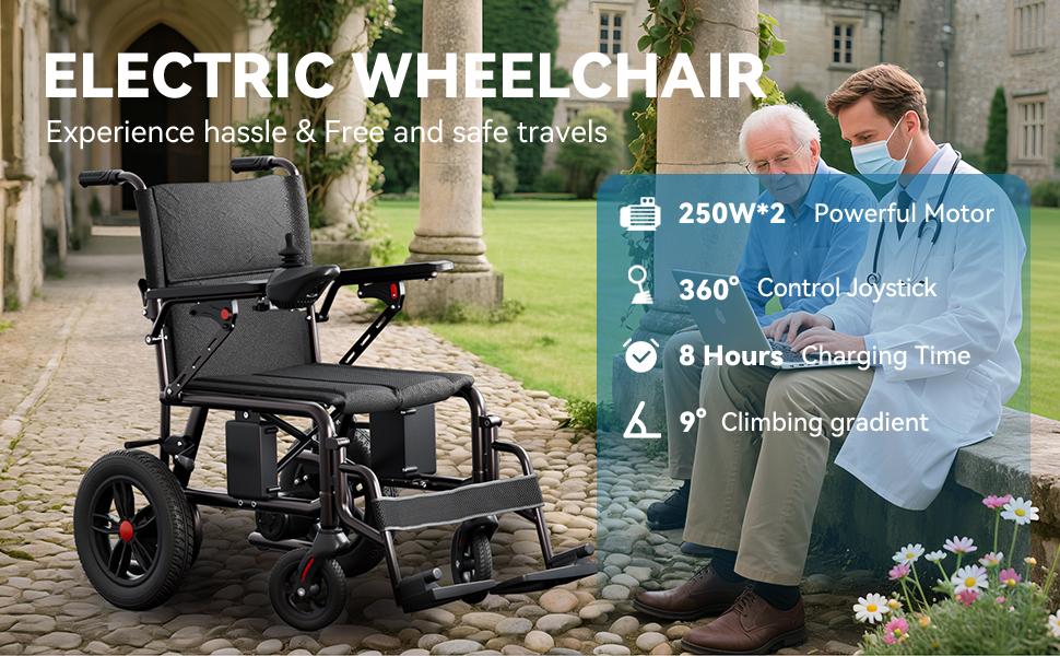 HOMYKING  Elderly-Friendly Foldable Electric Wheelchair 24V Lead-Acid Battery 15km Range 12-Inch All-Terrain Tires Secure Slope Stop Left/Right Switch Parents Gift，Valentine's Day/New Year's Gift