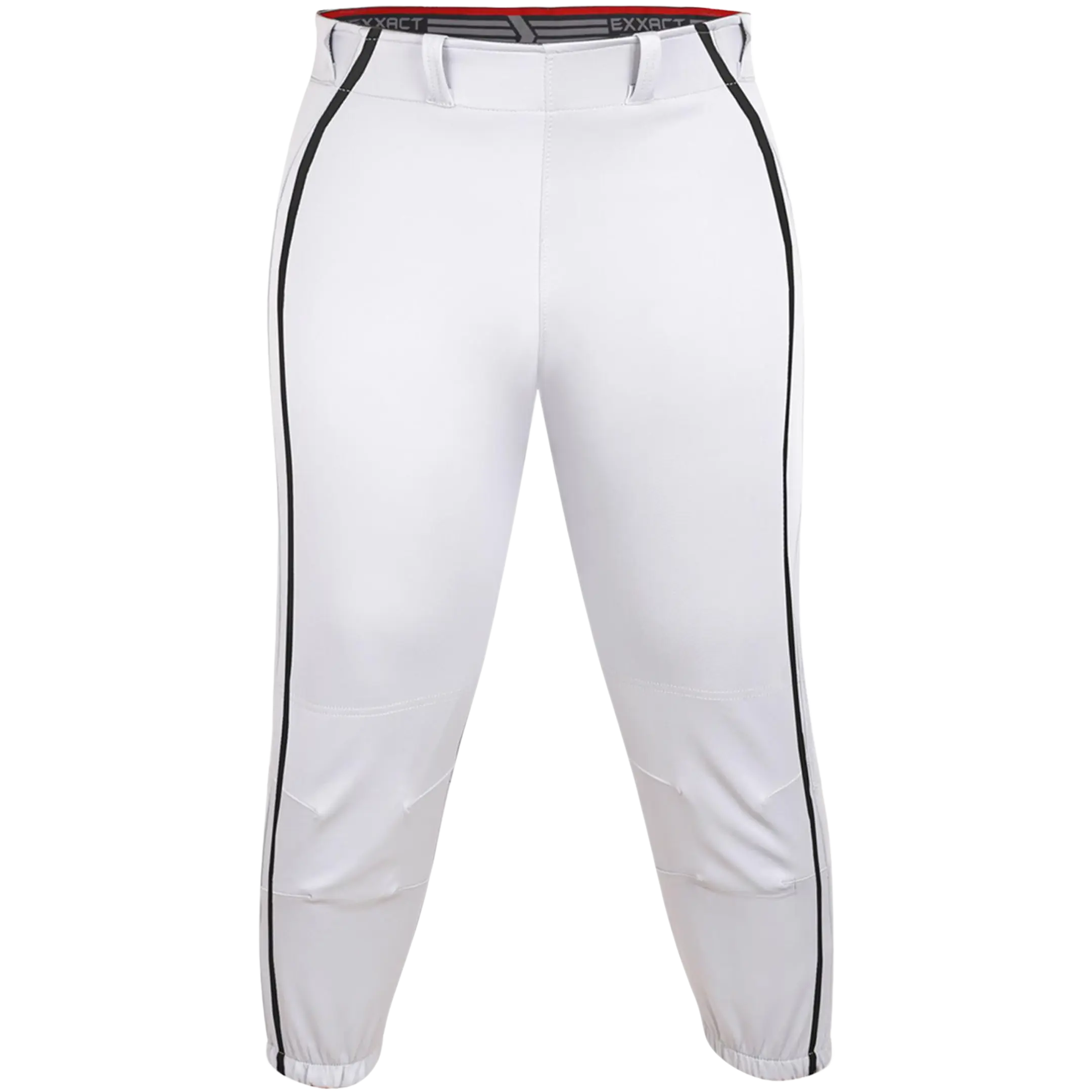 Exxact Sports Womens Softball Pants Knicker/Yoga Style Knee Length, 4-Way Stretch Low Rise Softball Pants for Women - (White/Black Braid), Sporty Sports Bottoms