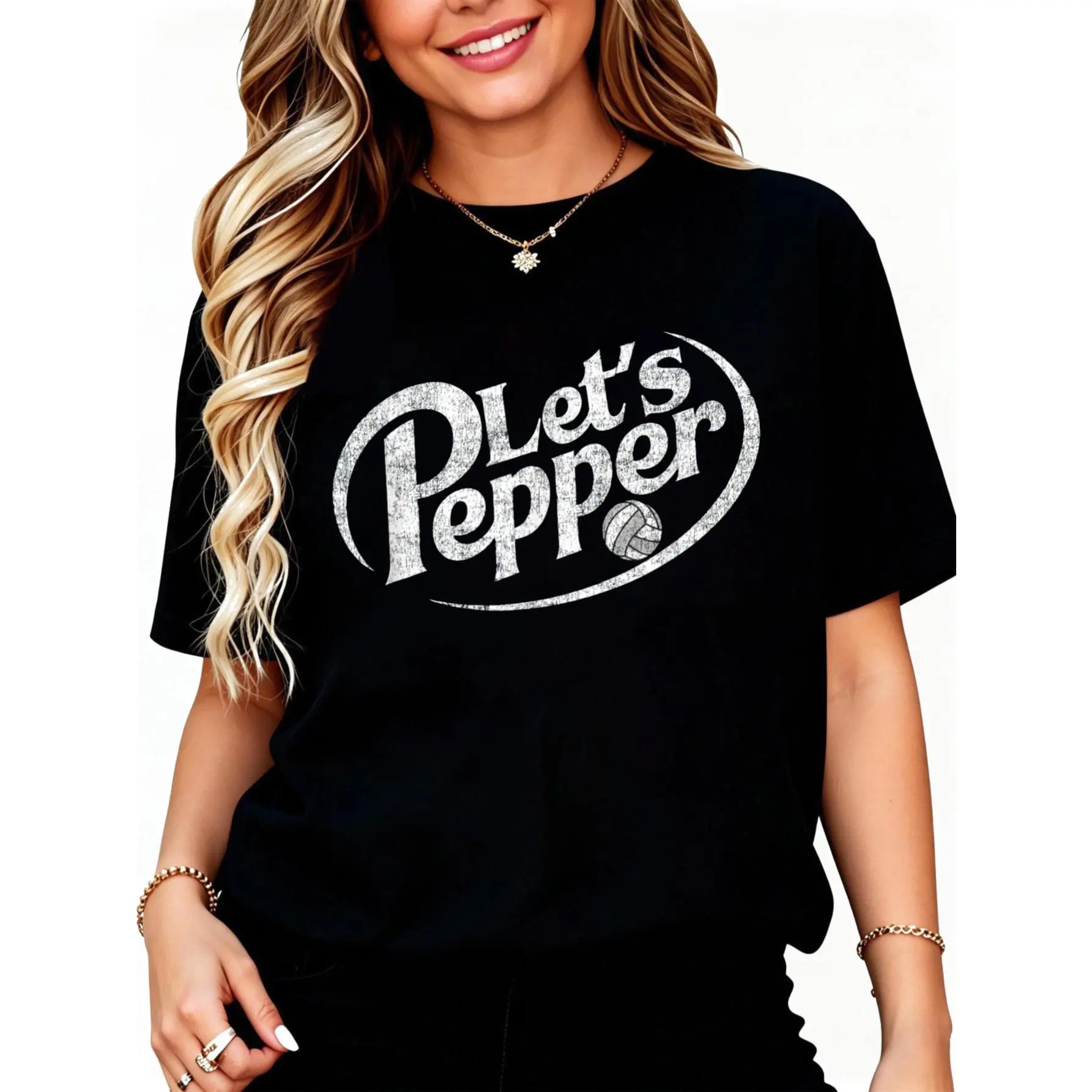 100% Cotton Volleyball Let's Pepper Practice Distressed Design T-Shirt