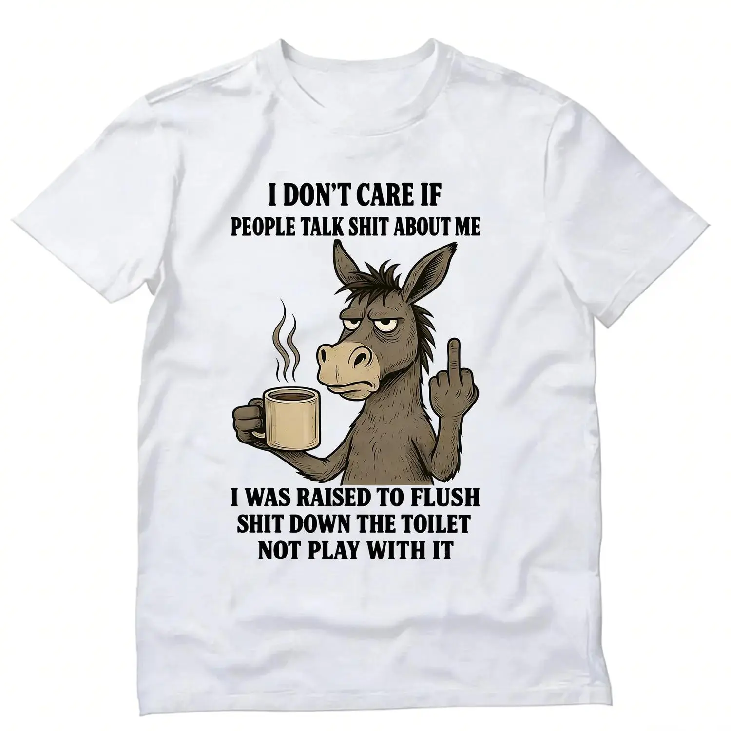 Men's Round Neck Breathable Short-Sleeve Athletic T-Shirt - Sarcastic Donkey Cartoon Print Funny Shirts, All Over Dark Humor Quote Laugh-Worthy Tee, American Style Streetwear Stylish Sarcastic Apparel
