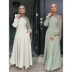 Muslim Abaya women's solid slim Jalabiya Ramadan Moroccan Islamic vest Modestdresses Jilbab Pastel