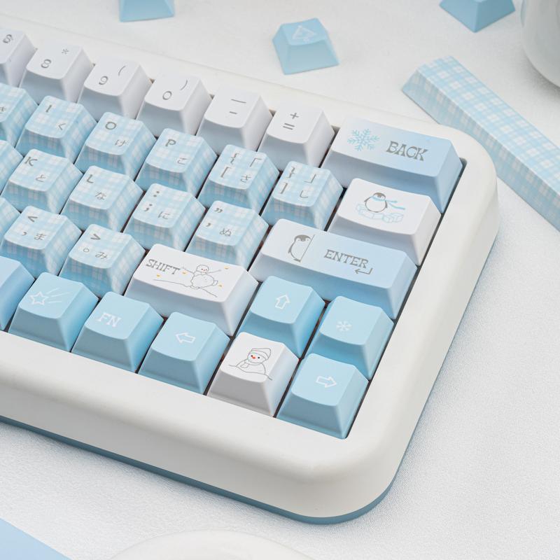 Ergonomic keycaps COOMICKEY Creamy Keycaps Set 145 Keys PBT Dye Sublimation Snowman Shape Blue Custom Keycap for 61/64/87/104/108 Cherry MX Switches ISO ANSI Layout Mechanical & Gaming Keyboard
