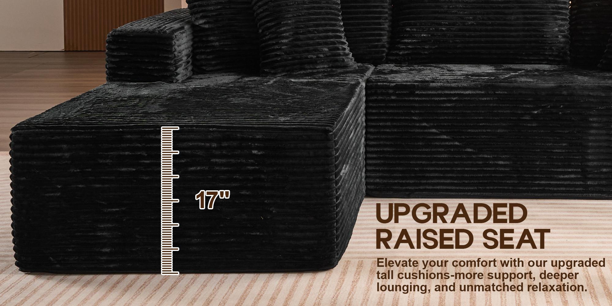 Modern 108" Boneless Couch Cloud Modular Sectional Sofa With Removable Ottomans & Chaise - Plush Corduroy , Deep Seat, Upholstered Couches, No Assembly Required for Living Room