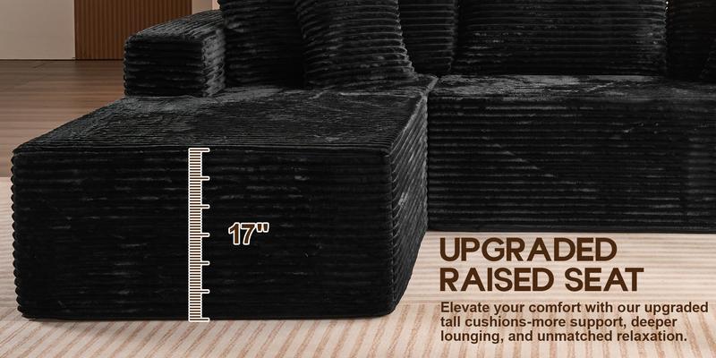 Modern 108" Boneless Couch Cloud Modular Sectional Sofa With Removable Ottomans & Chaise - Plush Corduroy , Deep Seat, Upholstered Couches, No Assembly Required for Living Room