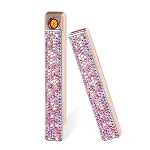 Sparkly Pink Diamond Lighter Rechargeable TSA Safe Eco-Friendly USB Portable Gadget TikTok Viral Sparkly Must-Have Stylish Luxury Gift Women gifts mens gifts Kitchen Gadgets Party Gadget US Exclusive