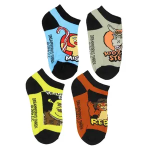 DreamWorks Shrek Boys' Socks Character Designs 4 Pairs Kids No Show Ankle Socks