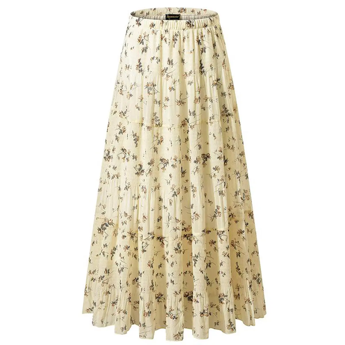 NASHALYLY Women's Chiffon Elastic High Waist Pleated A-Line Flared Maxi Skirt Flower Breathable Comfortable Casual Summer Wear White Black Christmas Vintage Floral Bohemian Boho Womenswear Summer Outfits campingessentials campingessentials