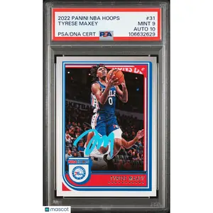 Tyrese Maxey 2022 Panini NBA Hoops #31 Signed Card PSA 9 Auto 10 Autographed