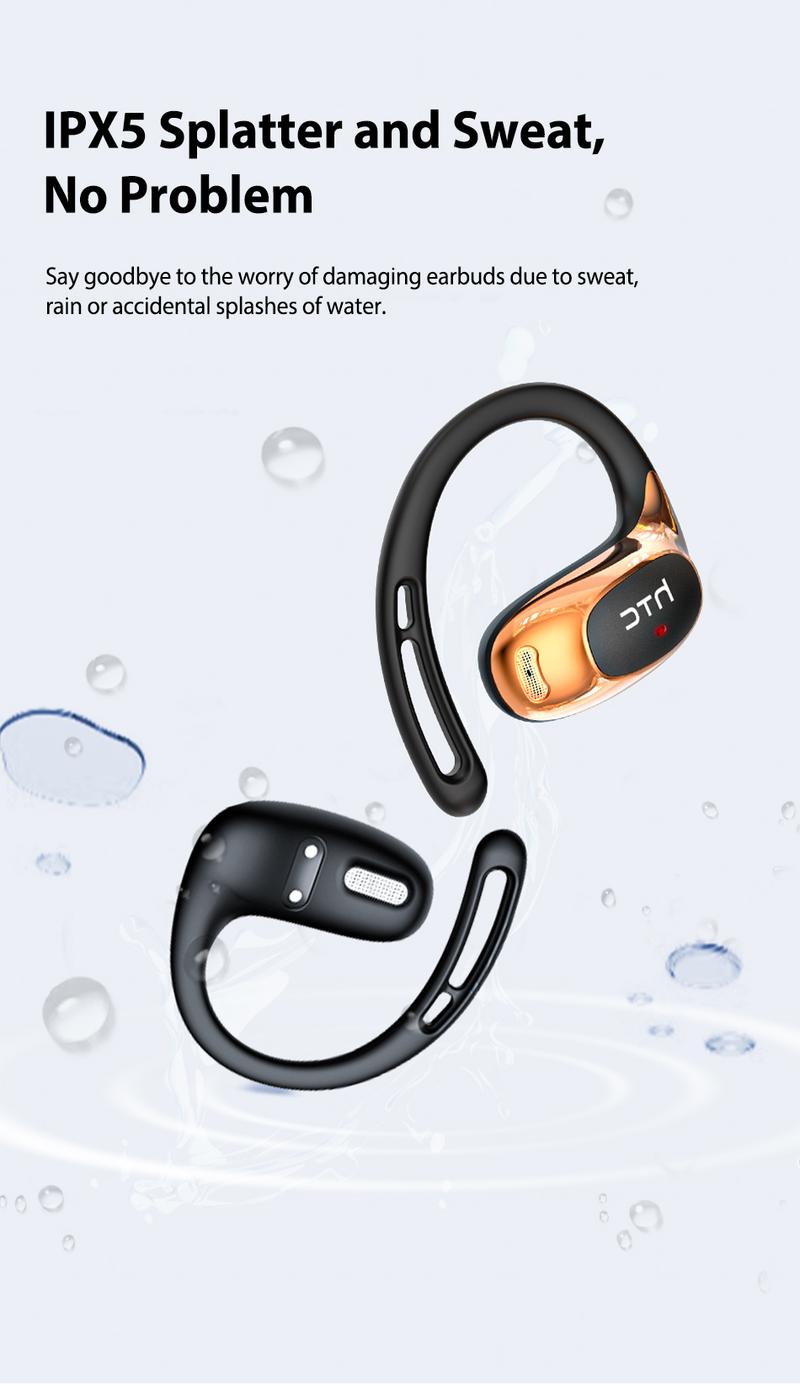 HTC NE35 New Open-Ear Headphones, True Wireless Bluetooth Earphones with Microphone, Earhook Earbuds with 48 Hours of Playtime, Fast Charging, IP55 Water-Resistant, Black