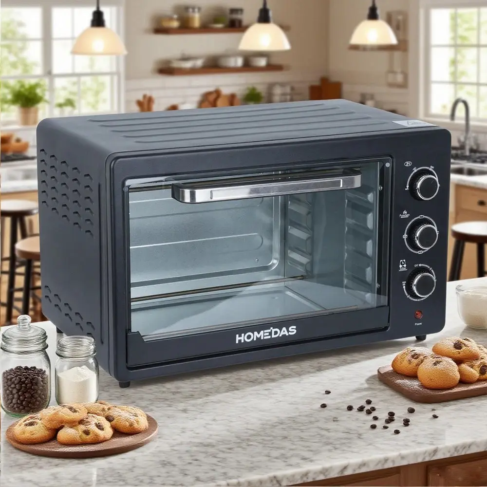 Stainless Steel Countertop Conventional Oven - 4-Slice Kitchen Appliance, 8 Smart Cooking Functions, 3 Flexible Rack Positions, 19.6x16x13.5 in, 110V, 100°C to 250°C, for Quick Snacks
