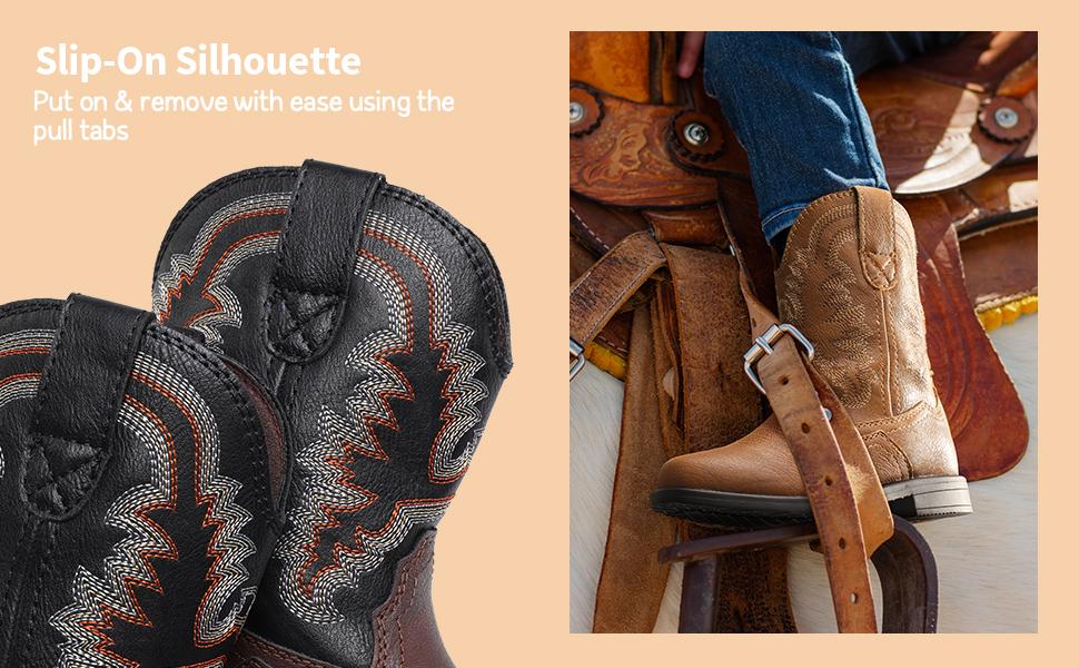 DREAM PAIRS KIDS Square-Toe Western Cowboy Boots DREAM PAIRS KIDS Square-Toe Western Cowboy Boots