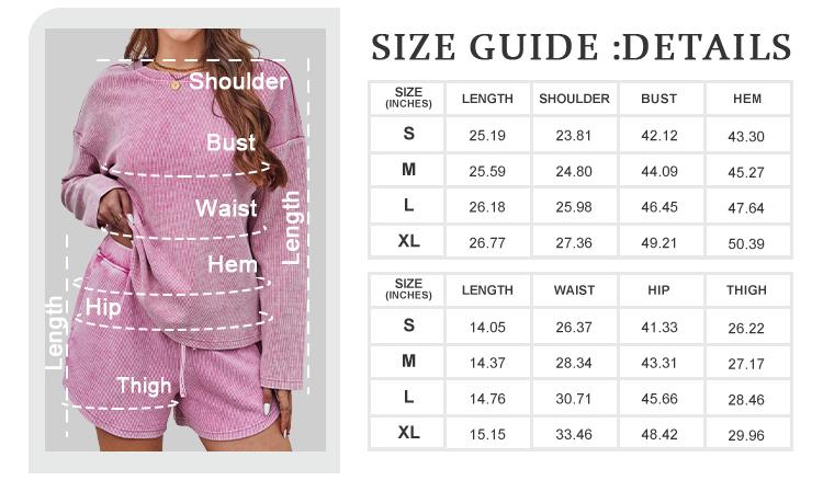 AUTOMET Vintage Waffle 2 PIECE SET WOMEN Lounge Long Sleeve Tops Fitted with Crew Neck & Relaxed Sweatshorts Fallreshness