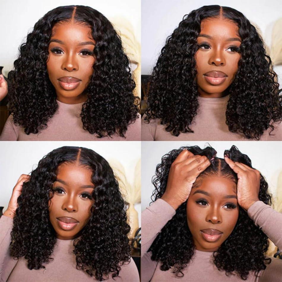 Wear And Go Glueless BOB Human Hair Wig Peruvian Deep Wave Curly Short Bob 6x4 HD Pre Cut Glueless Water Wave Wig 100% Human Hair For Women Ready To Wear And Go On Sale