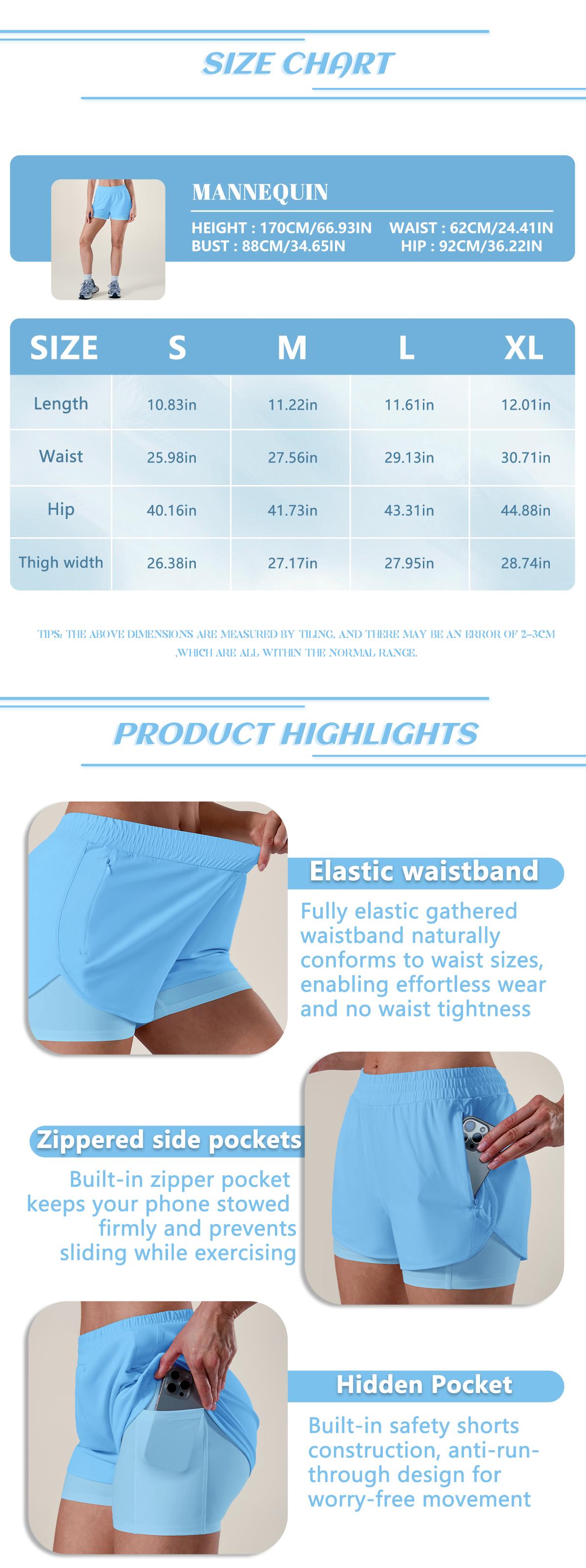 TIMEOFF Women's 2-in-1 High Waist Quick-Dry Athletic Shorts with Anti-Chafing Liner and Phone Pocket for Running, Gym & Workout, Activewear Shorts, Athletic Sports Shorts