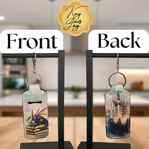 Fantasy Chapstick Holder Keychain – Double Sided Dragon & Castle Design