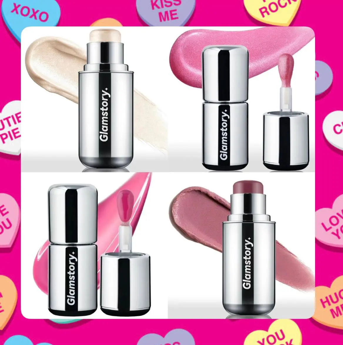 [victorcembellin Exclusive] Victor‘s Valentines Vault - Glamstory Poptide V-day Gift Box, Lip Balm+Lip Gloss+Highlighter+Blush, Hydrating & Nourishing Peptide Smooth Fruity Minty Cooling Moisture Hydrate Cream Bronze Pigment Glossy