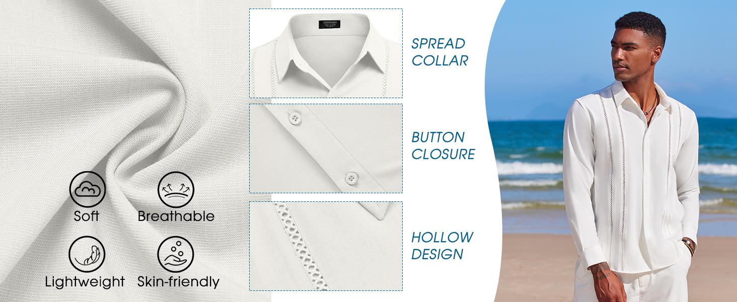 COOFANDY New York Fashion Week Mens Cuban Guayabera Lightweight Shirt Casual Button Down Shirts Long Sleeve Beach Linen Shirts Menswear Tropical COOFANDY New York Fashion Week Mens Cuban Guayabera Lightweight Shirt Casual Button Down Shirts Long Sleeve Beach Linen Shirts Menswear Tropical