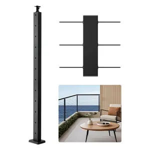 VEVOR Cable Railing Post, 42x1x2 Inch Level Deck Stair Posts, 1-Pack Stainless Steel Cable Handrail Post, Pre-Drilled Pickets with Mounting Bracket Stair Railing Kit, Black
