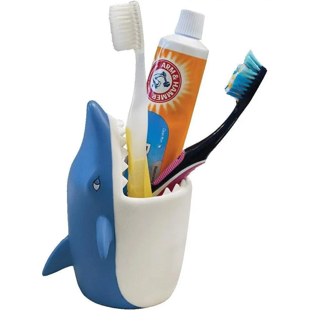 Kids Toothbrush Holder Toothbrush Organizer – Durable Silicone Animal Tooth Brush Holder – Easy to Clean Toothbrush and Toothpaste Holder – Toothbrush Holders for Bathrooms - Shark