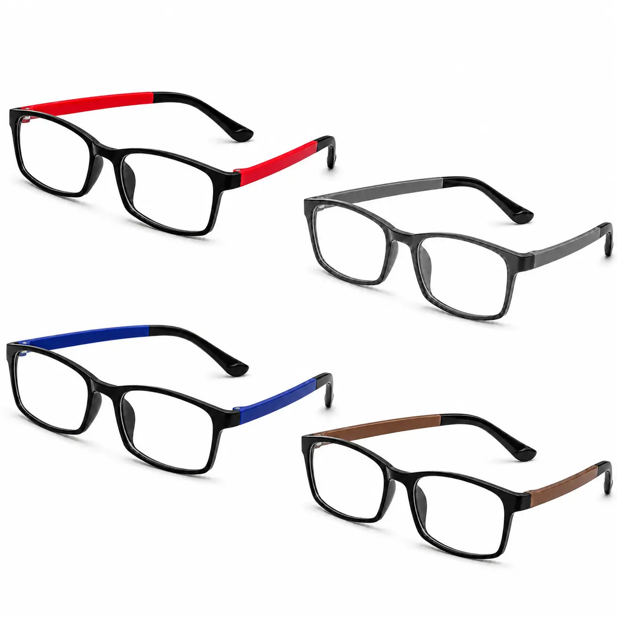 Unisex Full-Rim Polycarbonate Eyeglass Frames - Rectangle Reading Glasses, Lightweight Durable, Everyday Style for Daily Desk Work, PC Browsing
