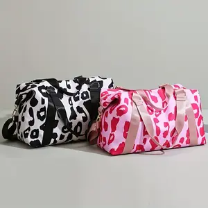 Leopard Print Large Capacity Sports Shoulder Bag, Dry And Wet Separation Luggage Bag, Fitness Lightweight Travel Storage Bag