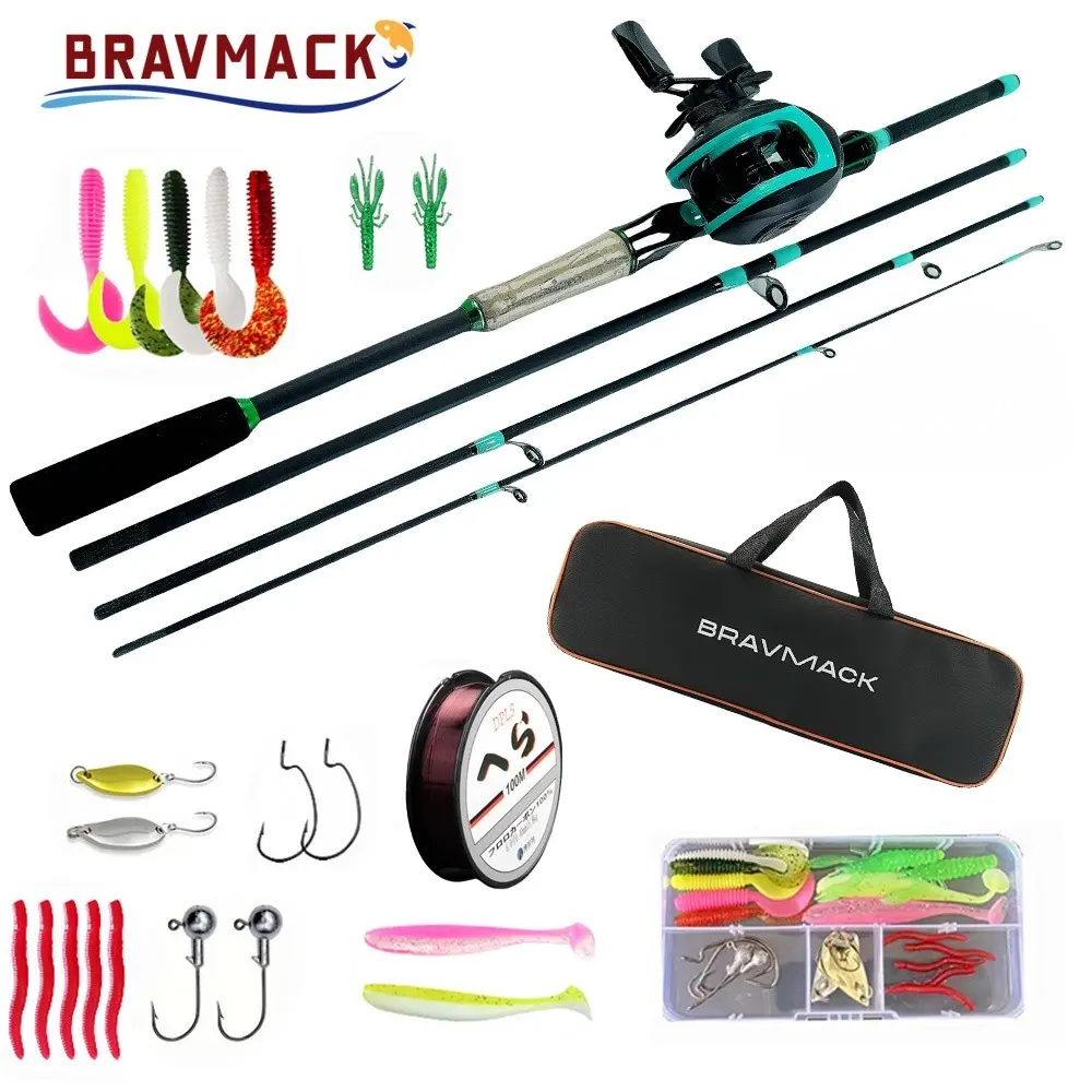 BRAVMACK Portable Lure Fishing Kit, Fishing Rod And Reel Combo, Includes 1.8m Travel Rod, Casting Reel, Soft Bait, Gear Box, Ideal for Stream and Shore Fishing, Fishing Tackle, Fishing Rods And Reels, Fishing Supplies