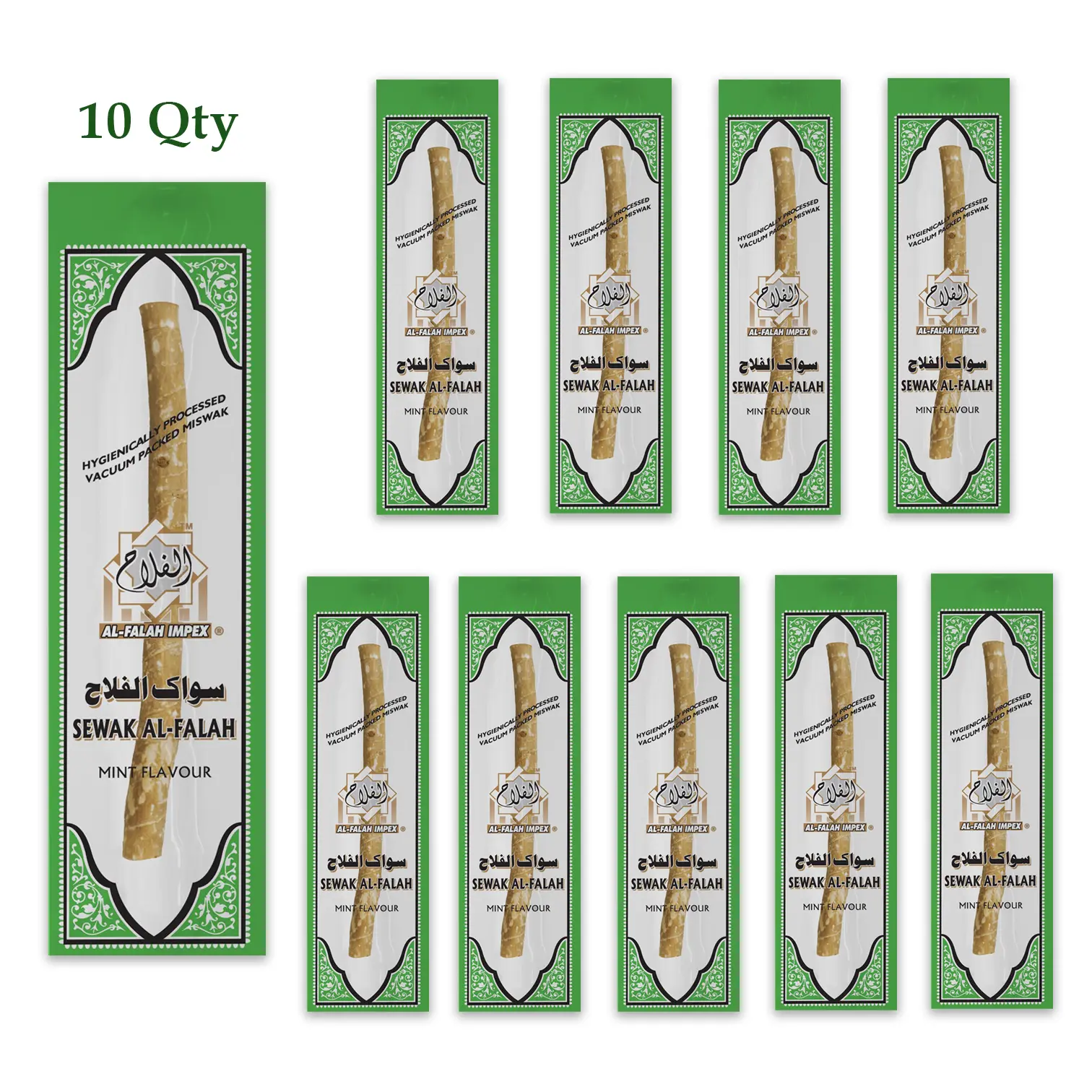 (10 Pack) MINT FLAVOR Sewak Al-Falah Miswak Natural Toothbrush Stick Oral Daily Comfort